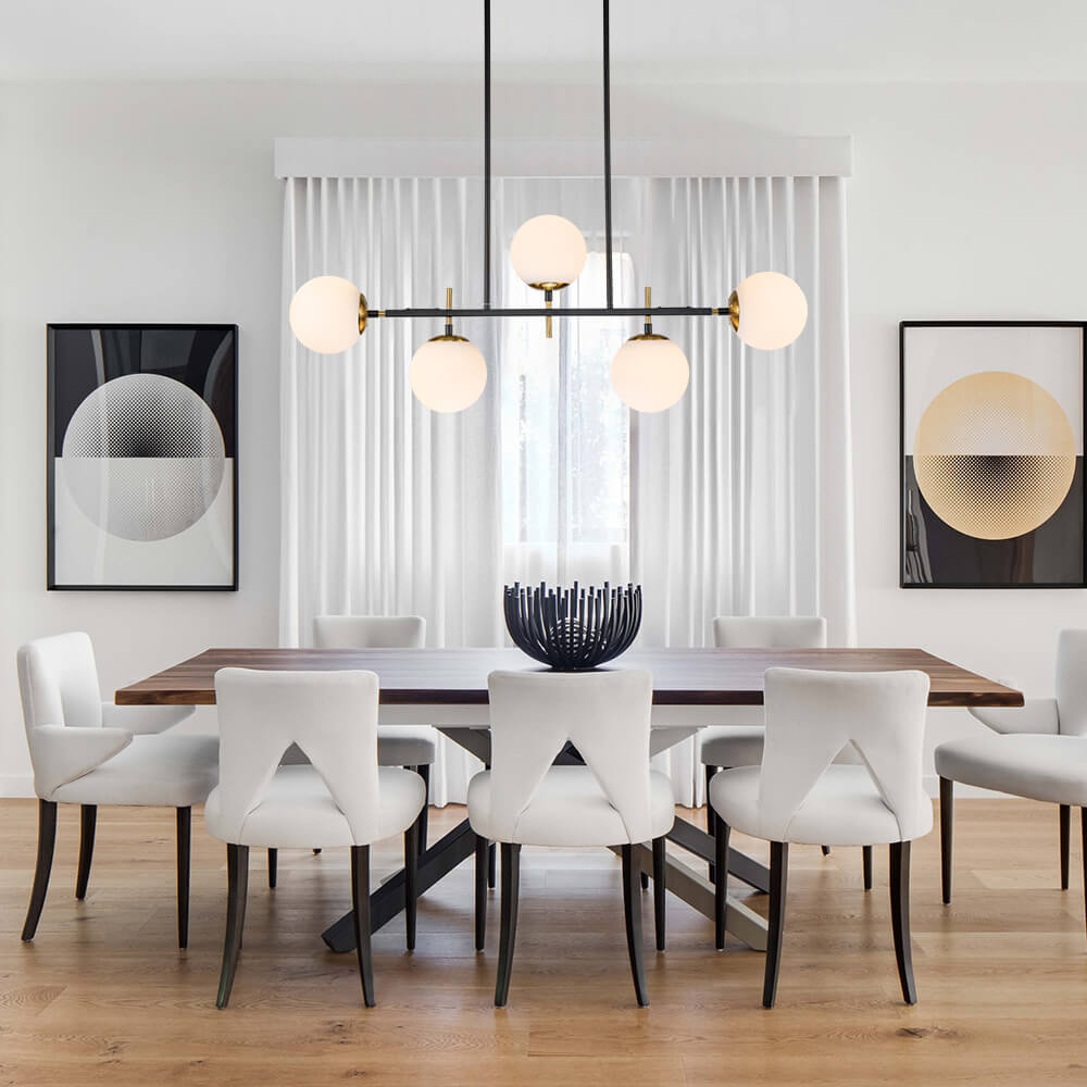 5-Light Glass Globe Island Linear Chandelier