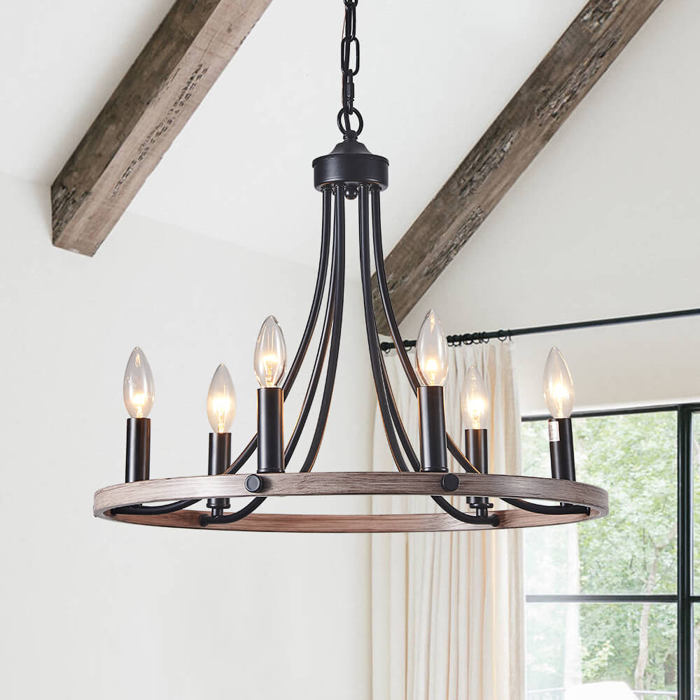 6-Light Farmhouse Wagon Wheel Chandelier