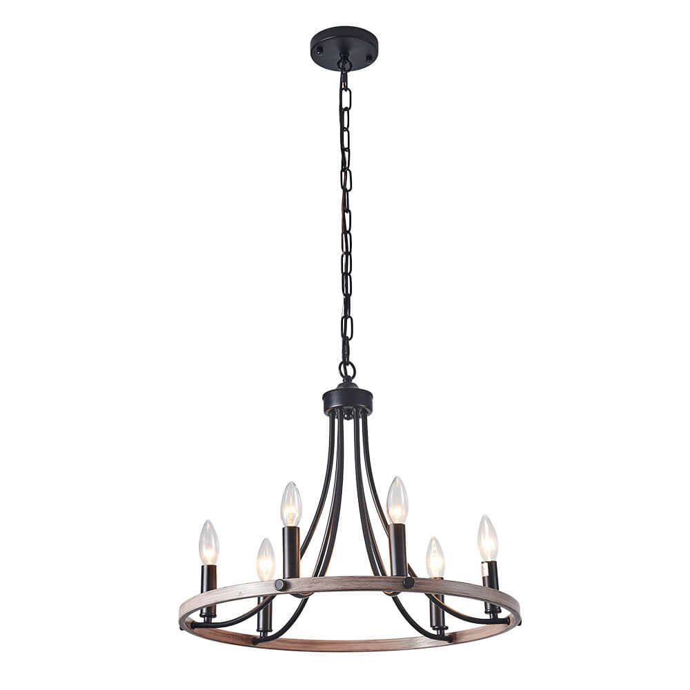 6-Light Farmhouse Wagon Wheel Chandelier