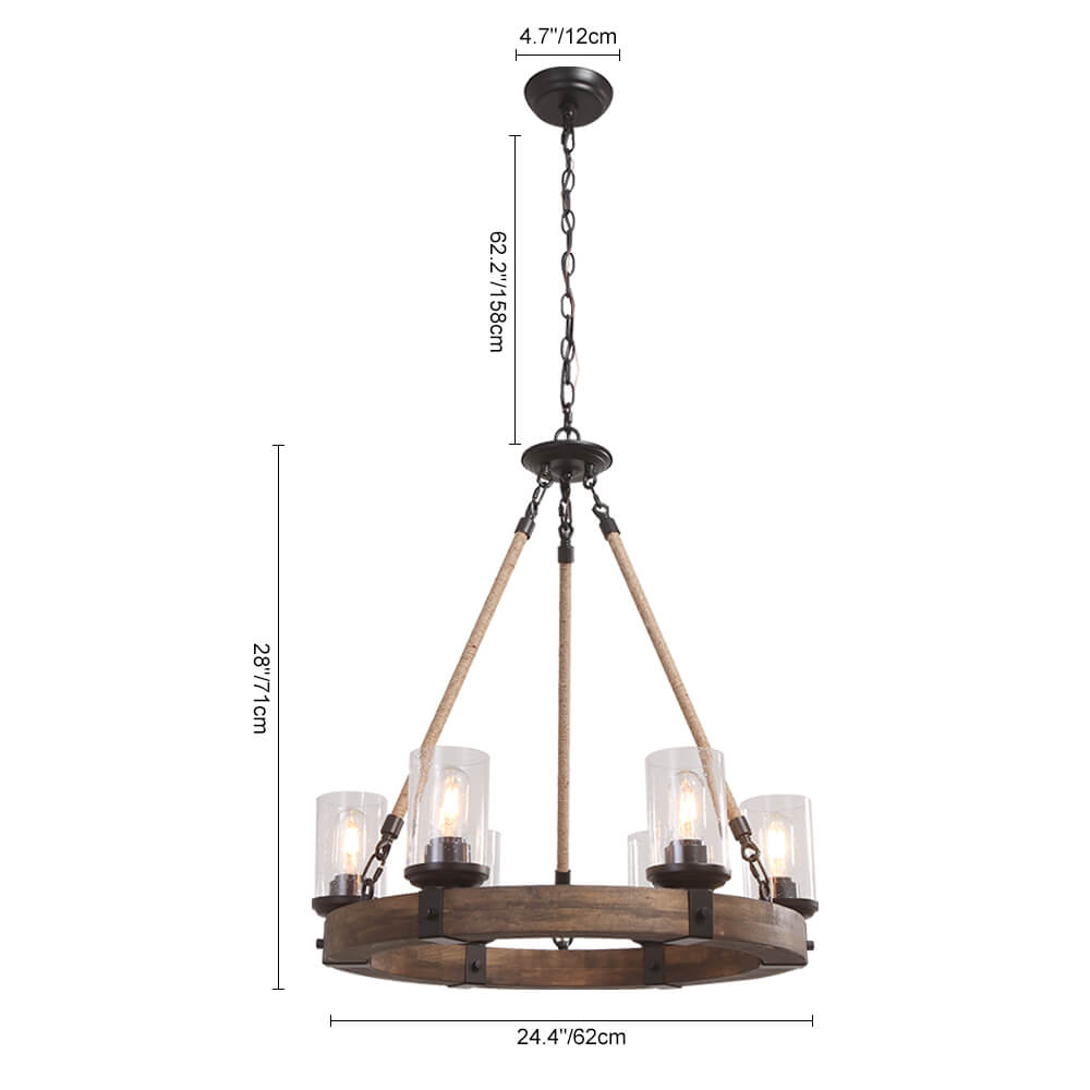 6-Light Wood Wagon Wheel Chandelier Modern Farmhouse