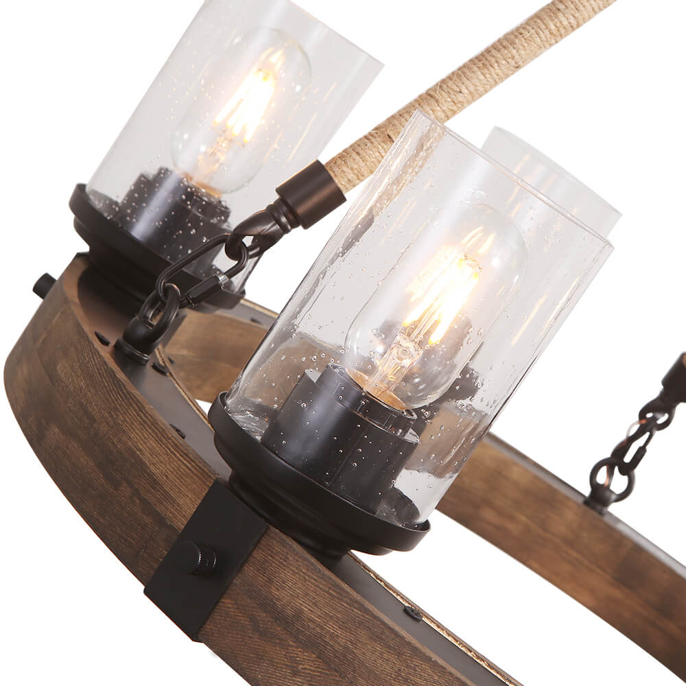 6-Light Wood Wagon Wheel Chandelier Modern Farmhouse