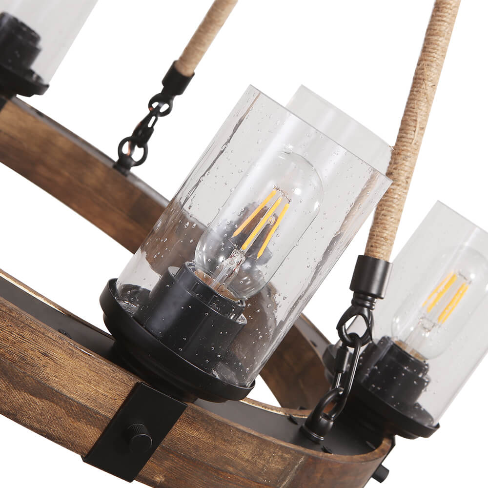 6-Light Wood Wagon Wheel Chandelier Modern Farmhouse