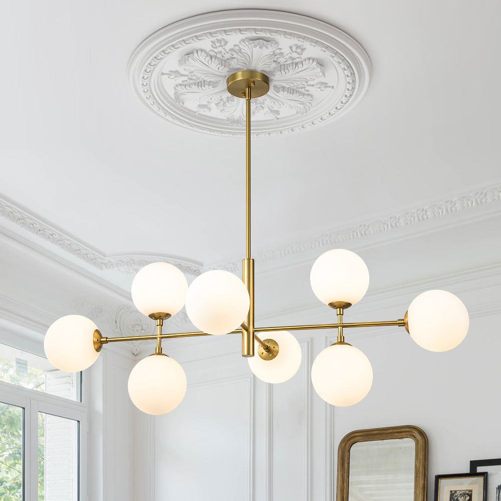 8-Light Linear Sputnik Frosted Glass Globe Chandelier 