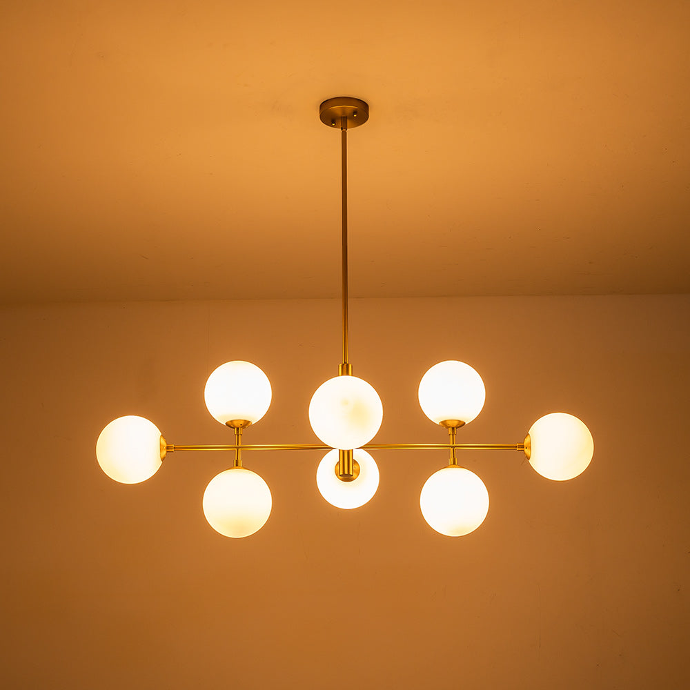 8-Light Linear Sputnik Frosted Glass Globe Chandelier 
