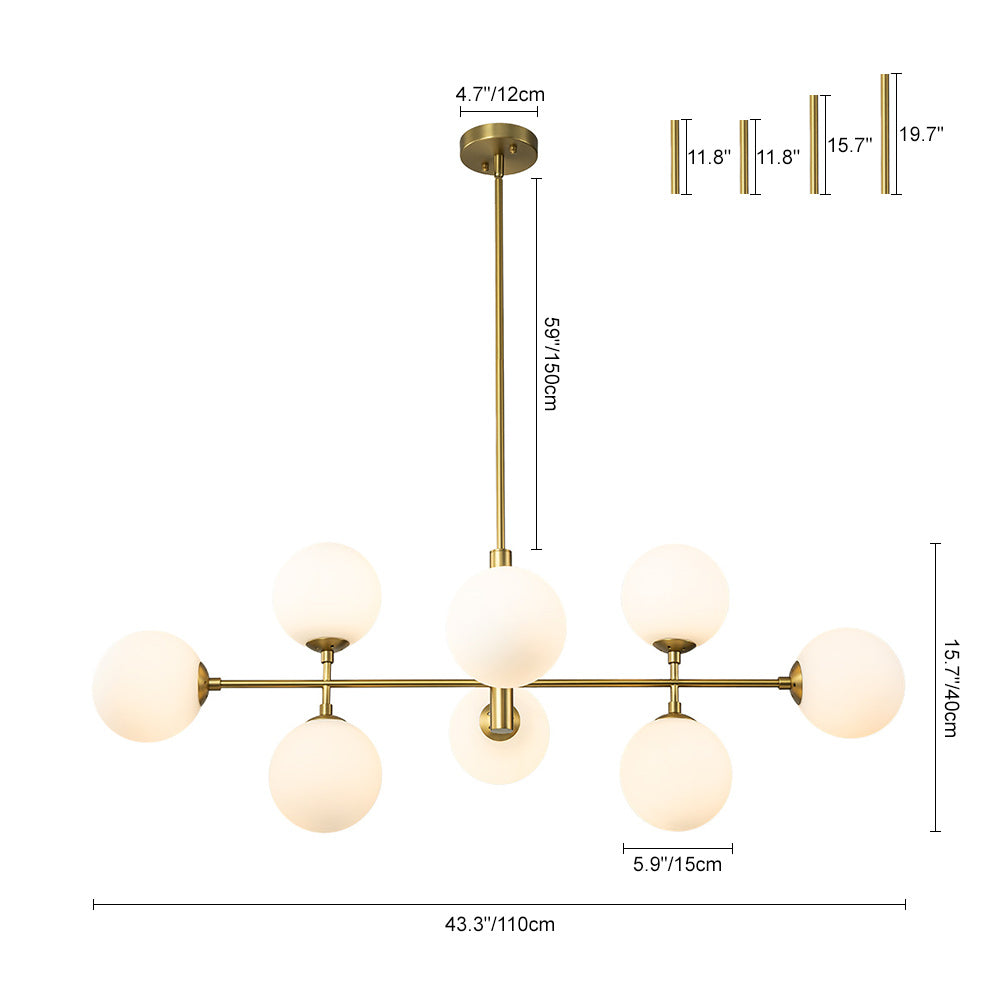 8-Light Linear Sputnik Frosted Glass Globe Chandelier 