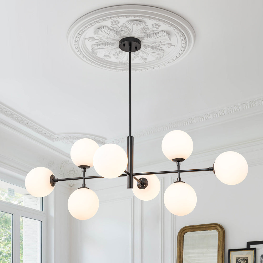 8-Light Linear Sputnik Frosted Glass Globe Chandelier 