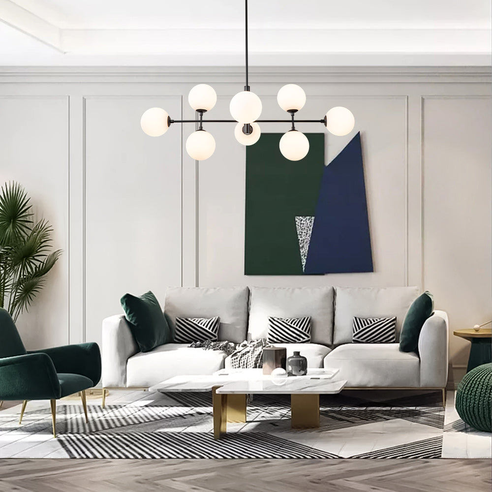 8-Light Linear Sputnik Frosted Glass Globe Chandelier 