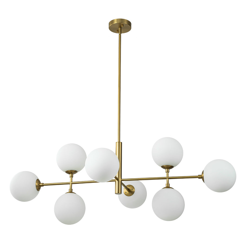 8-Light Linear Sputnik Frosted Glass Globe Chandelier 