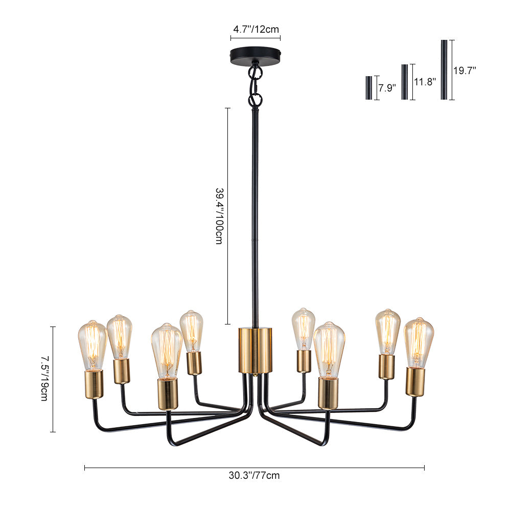 8-Light Mid Century Black Brass Sputnik Chandelier