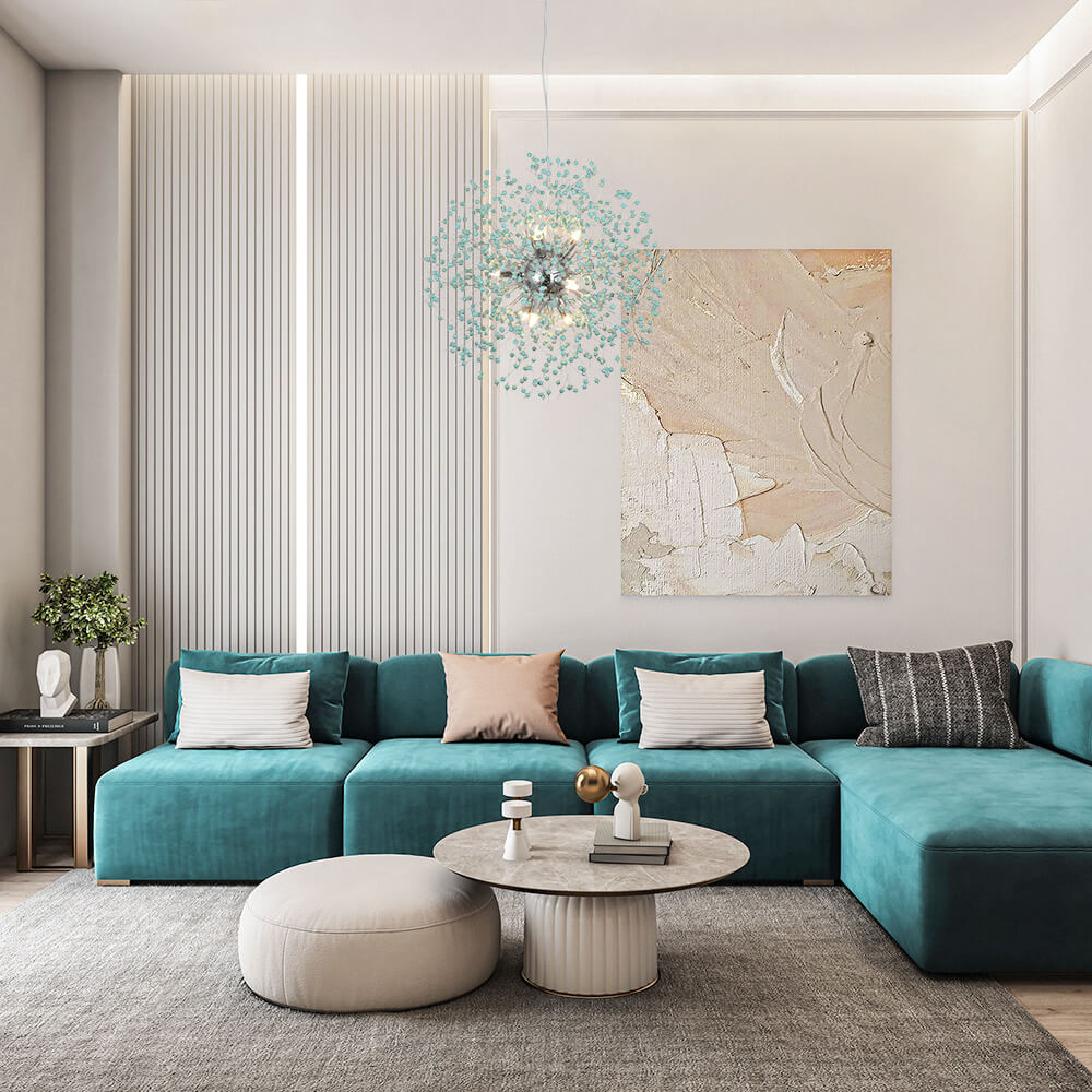 9-Light Blue Dandelion Firework Chandelier