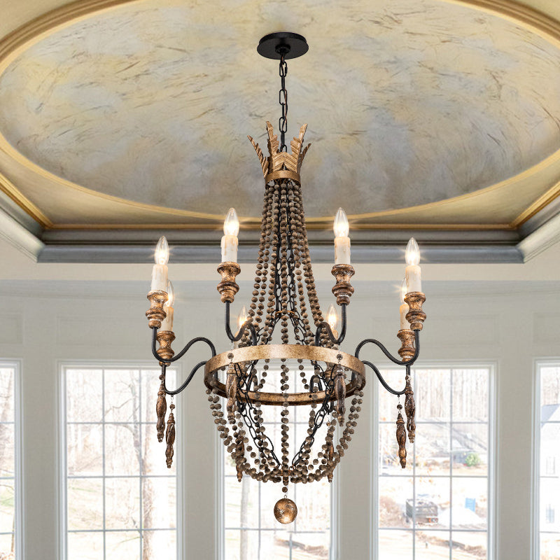 Antique Wood Beaded Empire Chandelier