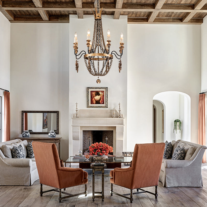 Antique Wood Beaded Empire Chandelier