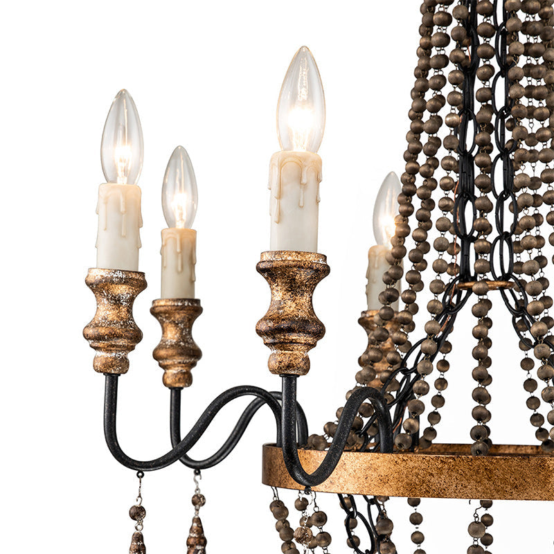 Antique Wood Beaded Empire Chandelier
