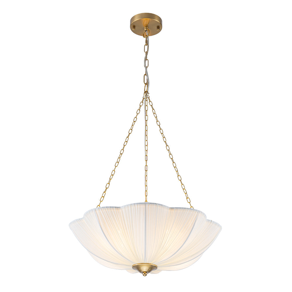 Boho Pleated Flower White Fabric Cage Pendant Light