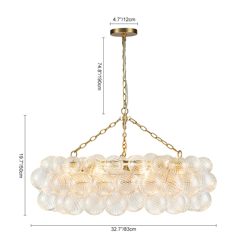 Brass Halo Ribbed Glass Globe Bubble Ring Chandelier