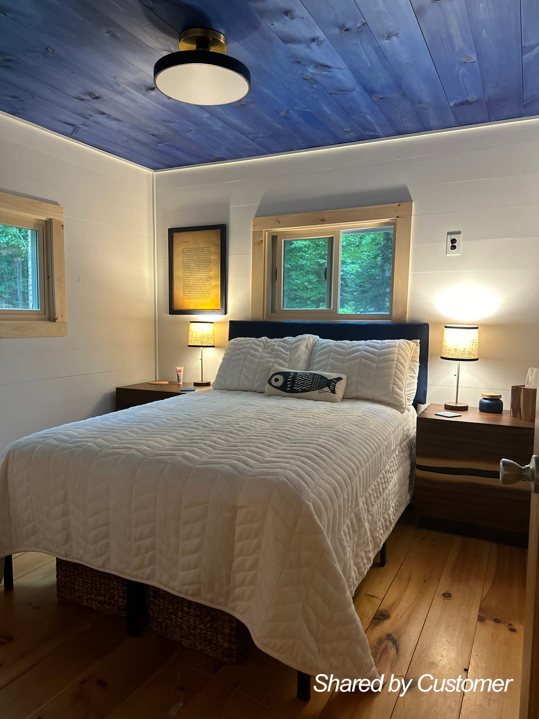 Contemporary Brass Blue Round LED Semi Flush Lighting