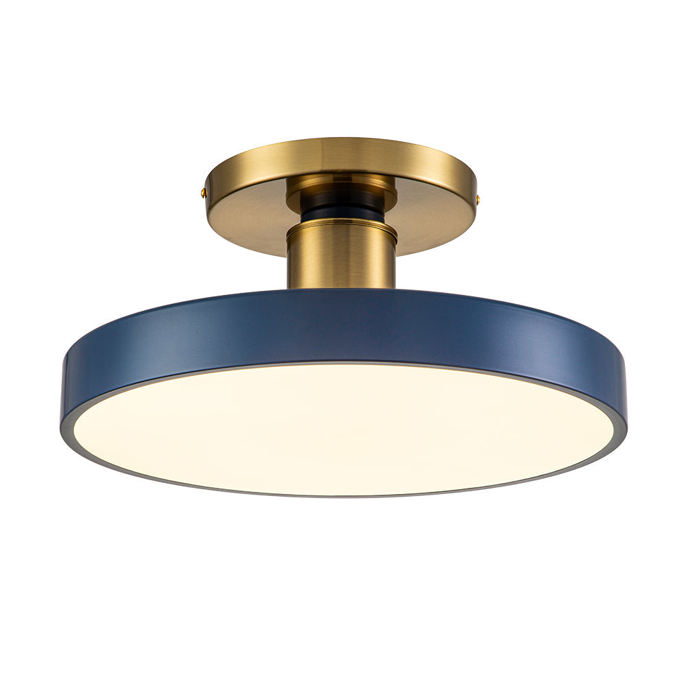 Contemporary Brass Blue Round LED Semi Flush Lighting