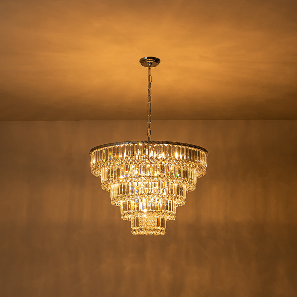 Glam Luxe Chrome 5-Tier Crystal Round Chandelier