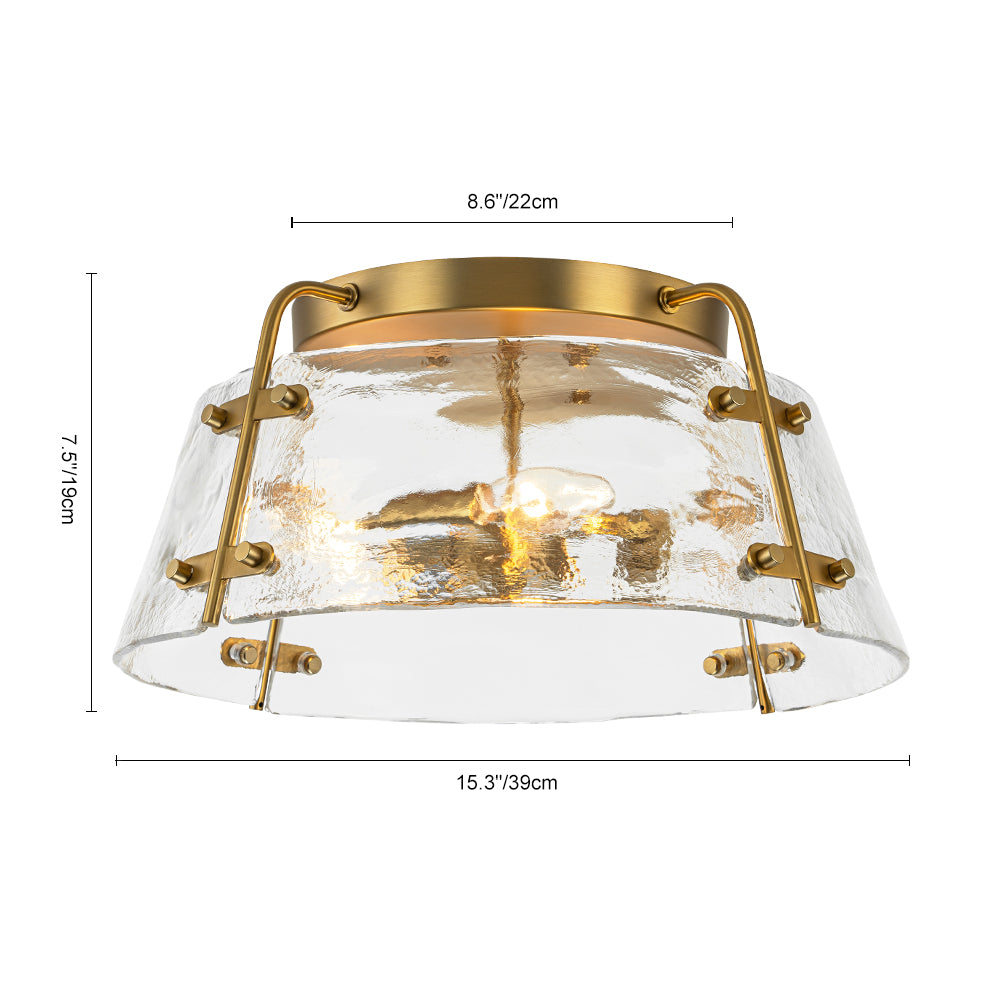 Mid-Century Clear Textured Glass Drum Flush Mount Light