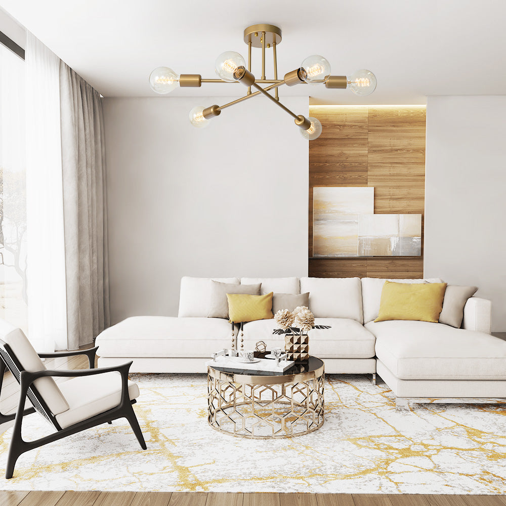 Mid-century Sputnik Semi Flush Mount Brass Chandelier