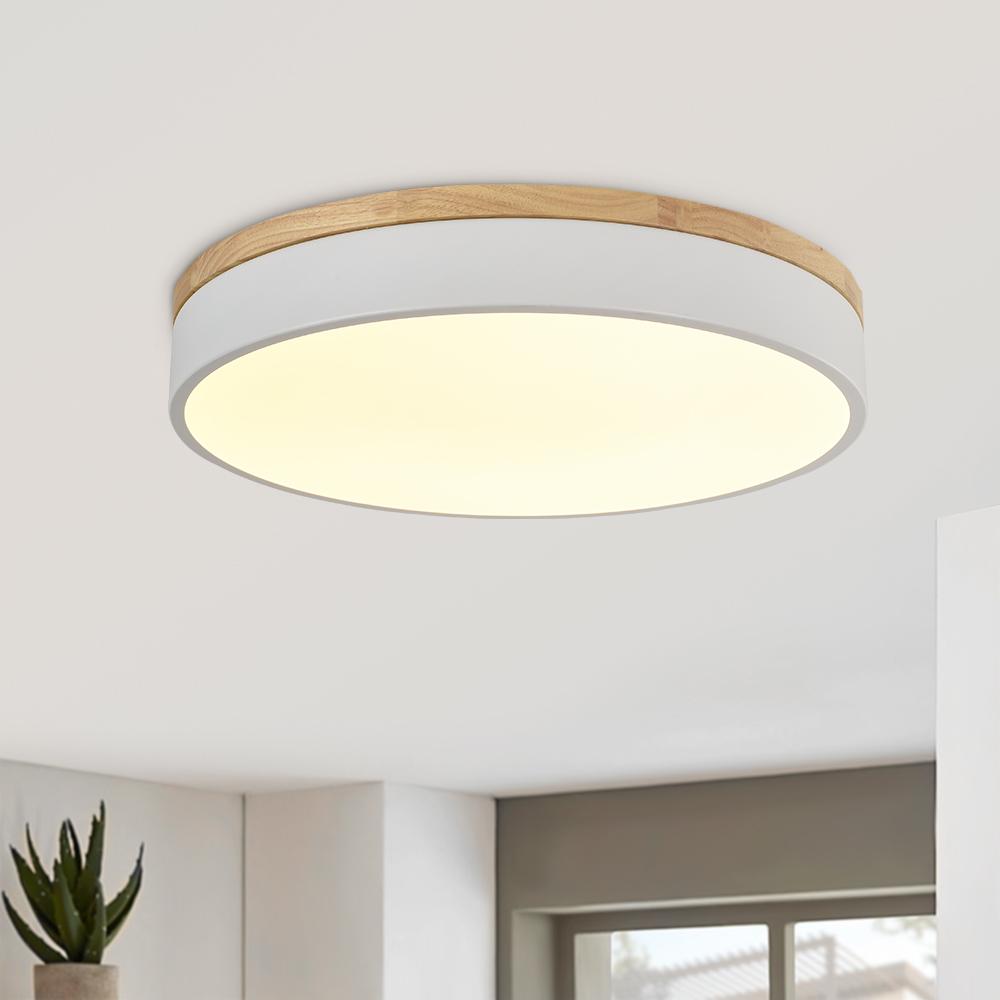 Contemporary Wood Round Dimmable LED Ceiling Light