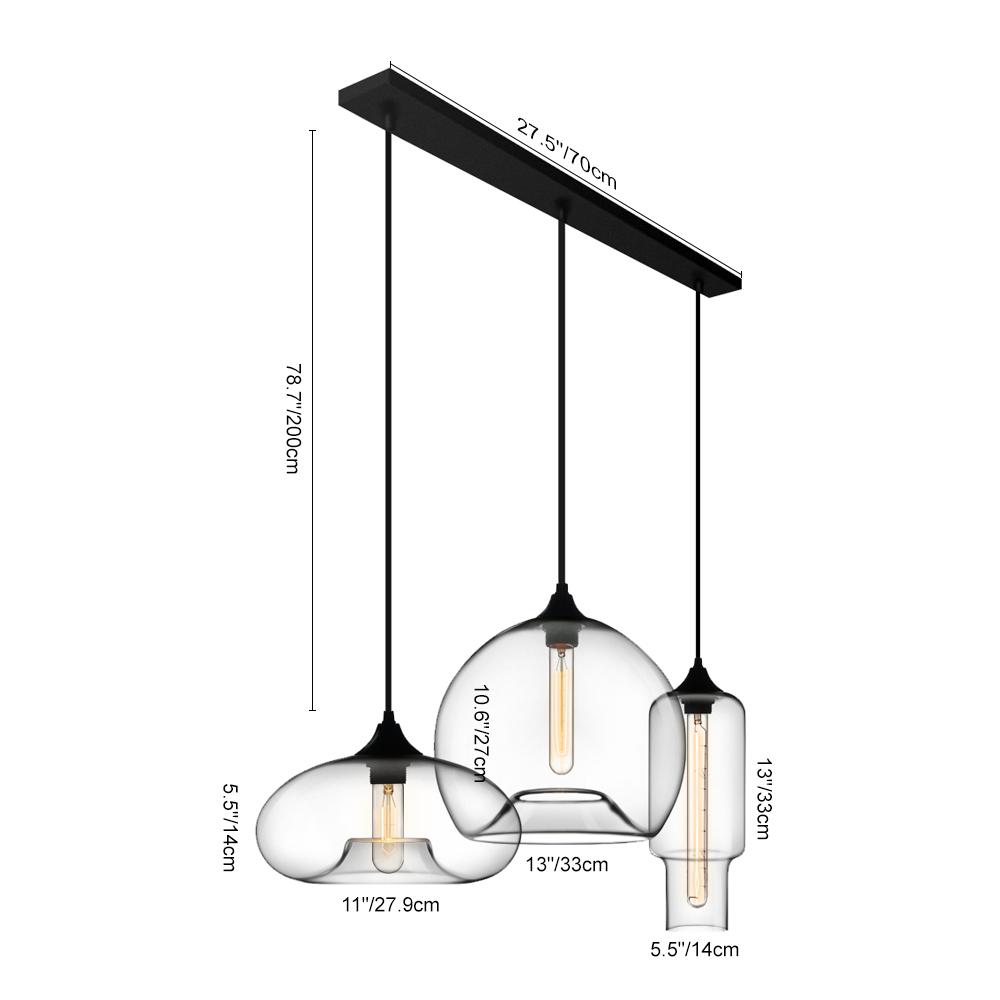 Glass Linear 3-light Island Pendant