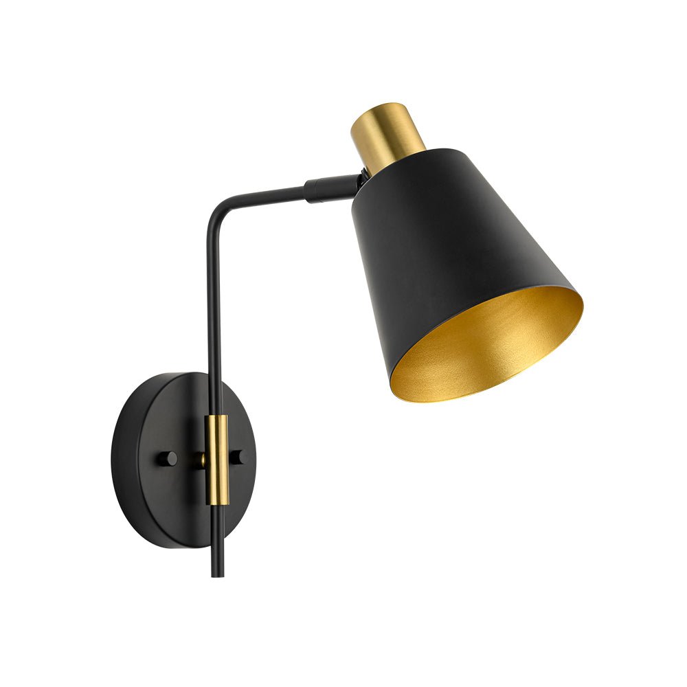 1-Light Black Gold 90-Degree Adjustable Cone Wall Lamp