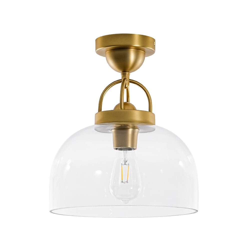 1-Light Clear Glass Dome Shade Semi Flush Mount