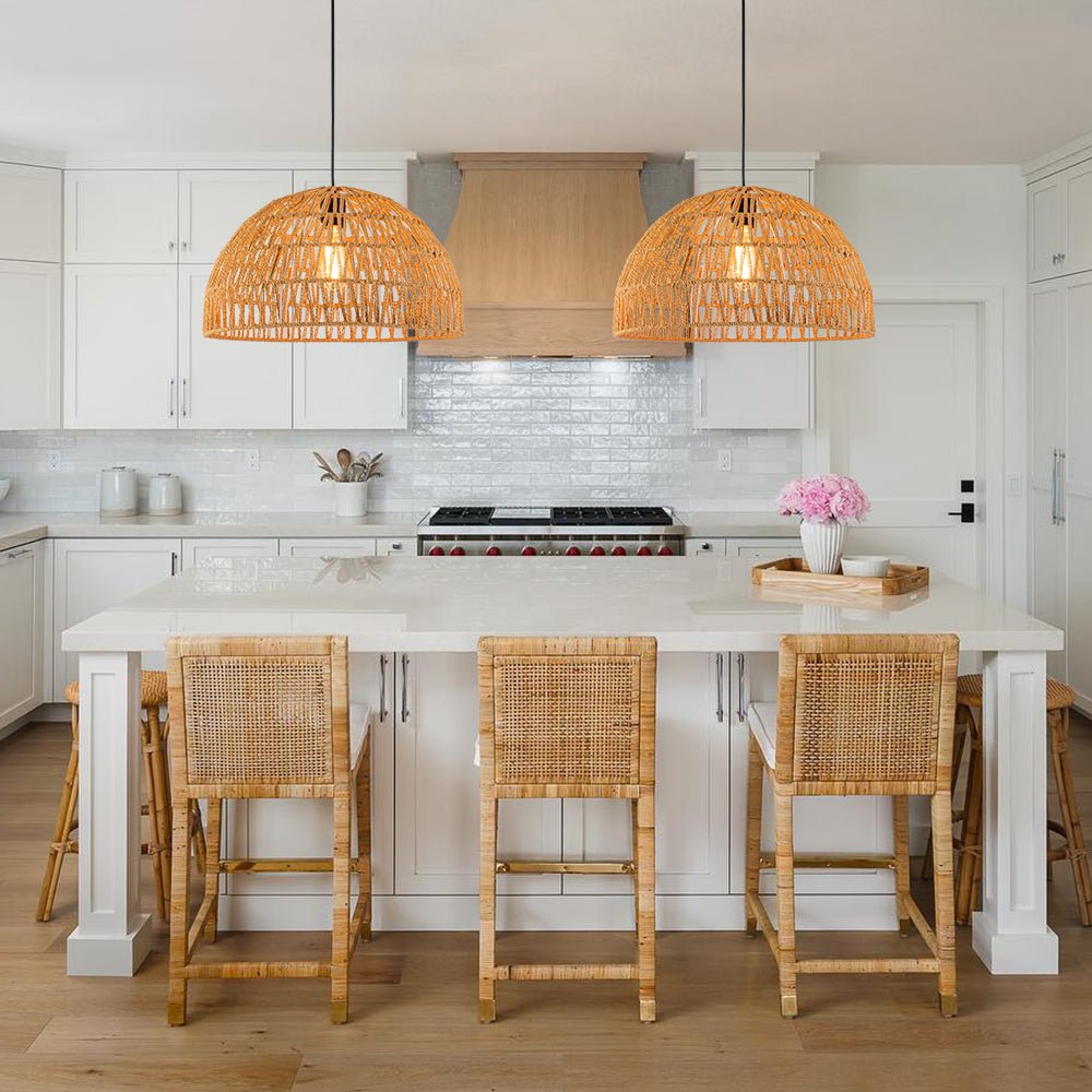 1-Light Coastal Bohemian Woven Rope Dome Pendant