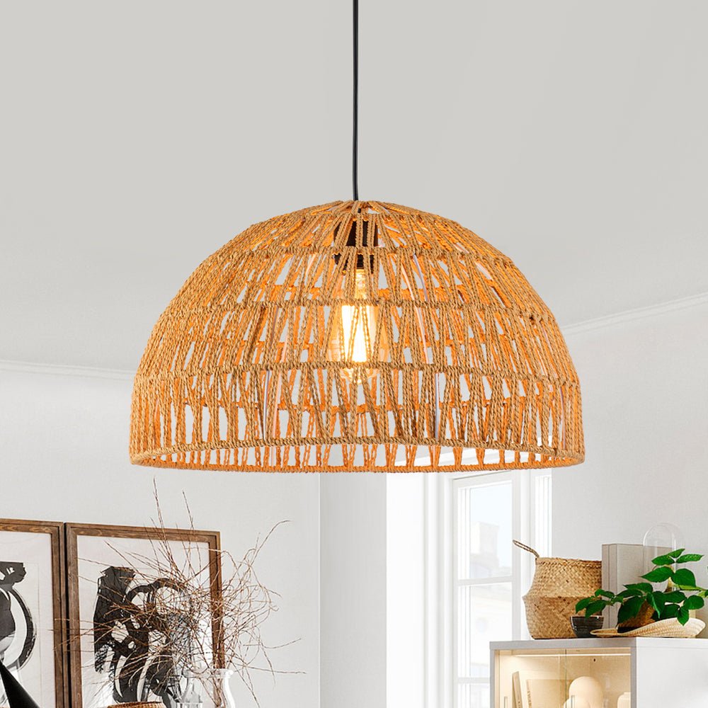 1-Light Coastal Bohemian Woven Rope Dome Pendant
