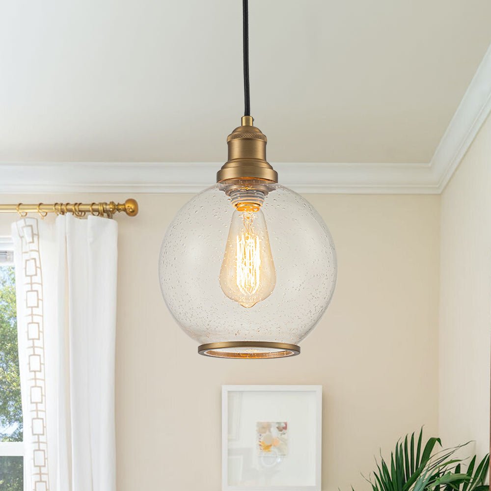 1-Light Corded Seeded Glass Globe Kitchen Pendant Light
