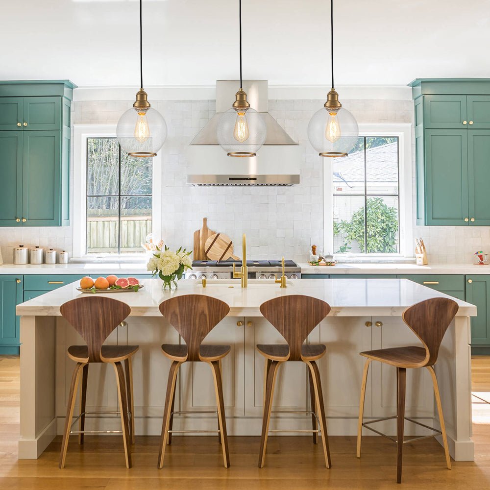 1-Light Corded Seeded Glass Globe Kitchen Pendant Light