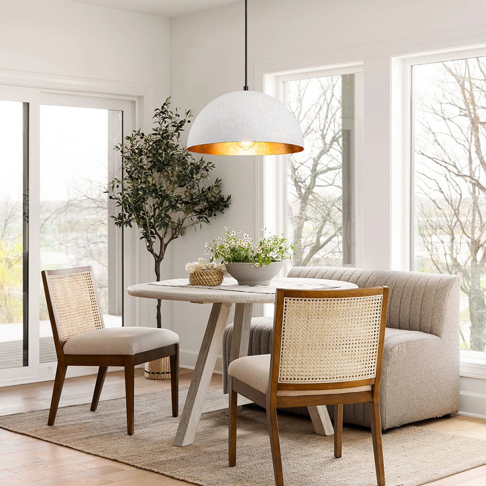 1-Light Industrial Limestone Style Metal Dome Pendant