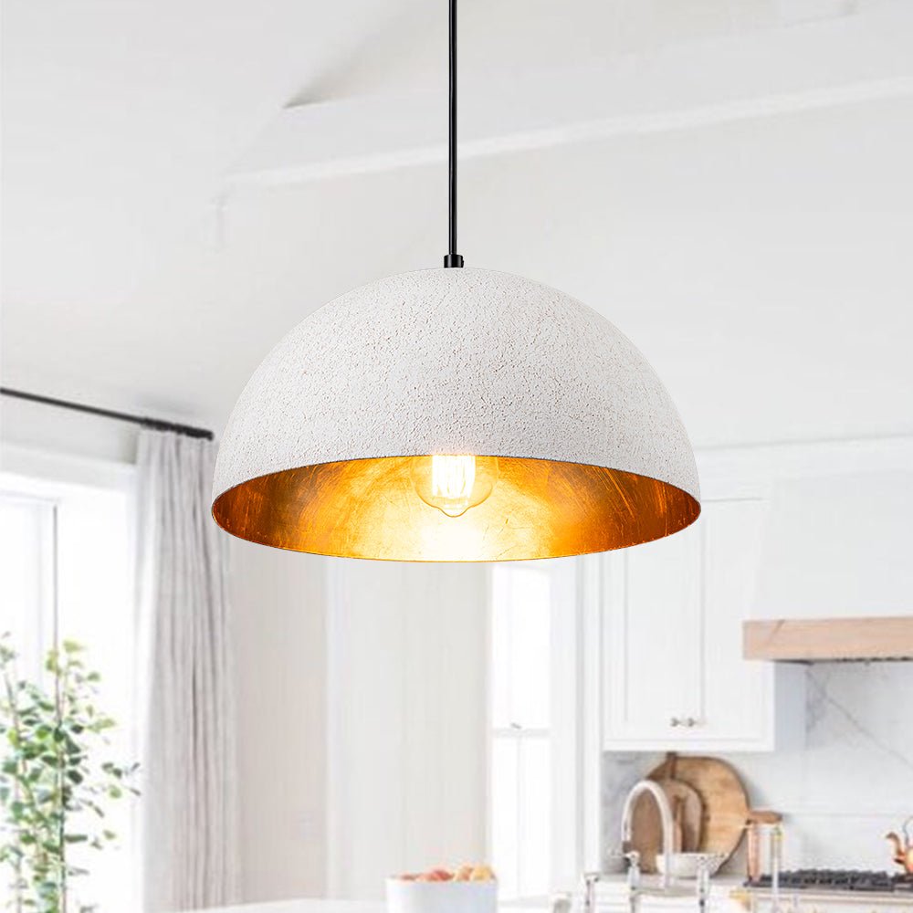 1-Light Industrial Limestone Style Metal Dome Pendant