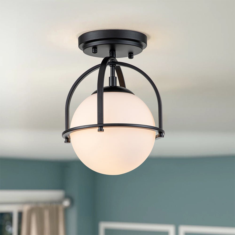 1-Light Opal Glass Sphere Semi-Flush Mount