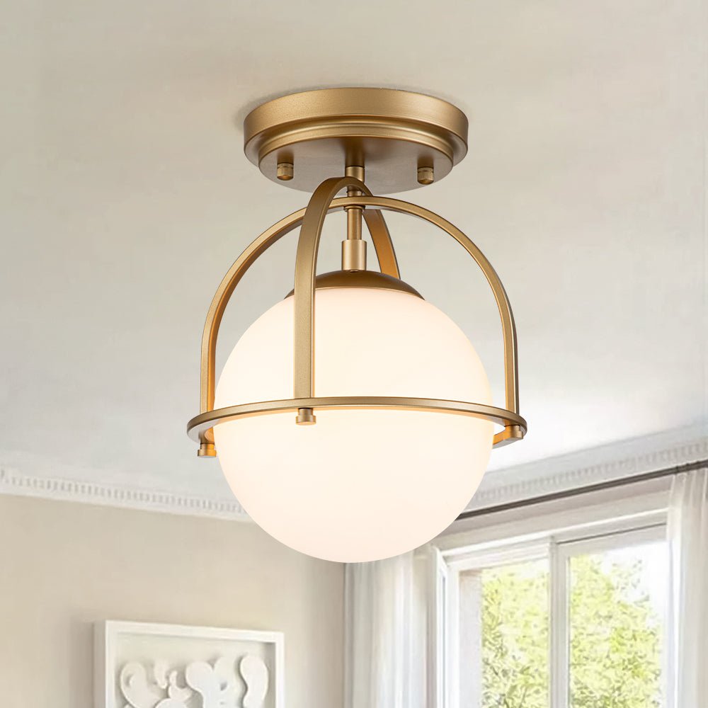 1-Light Opal Glass Sphere Semi-Flush Mount
