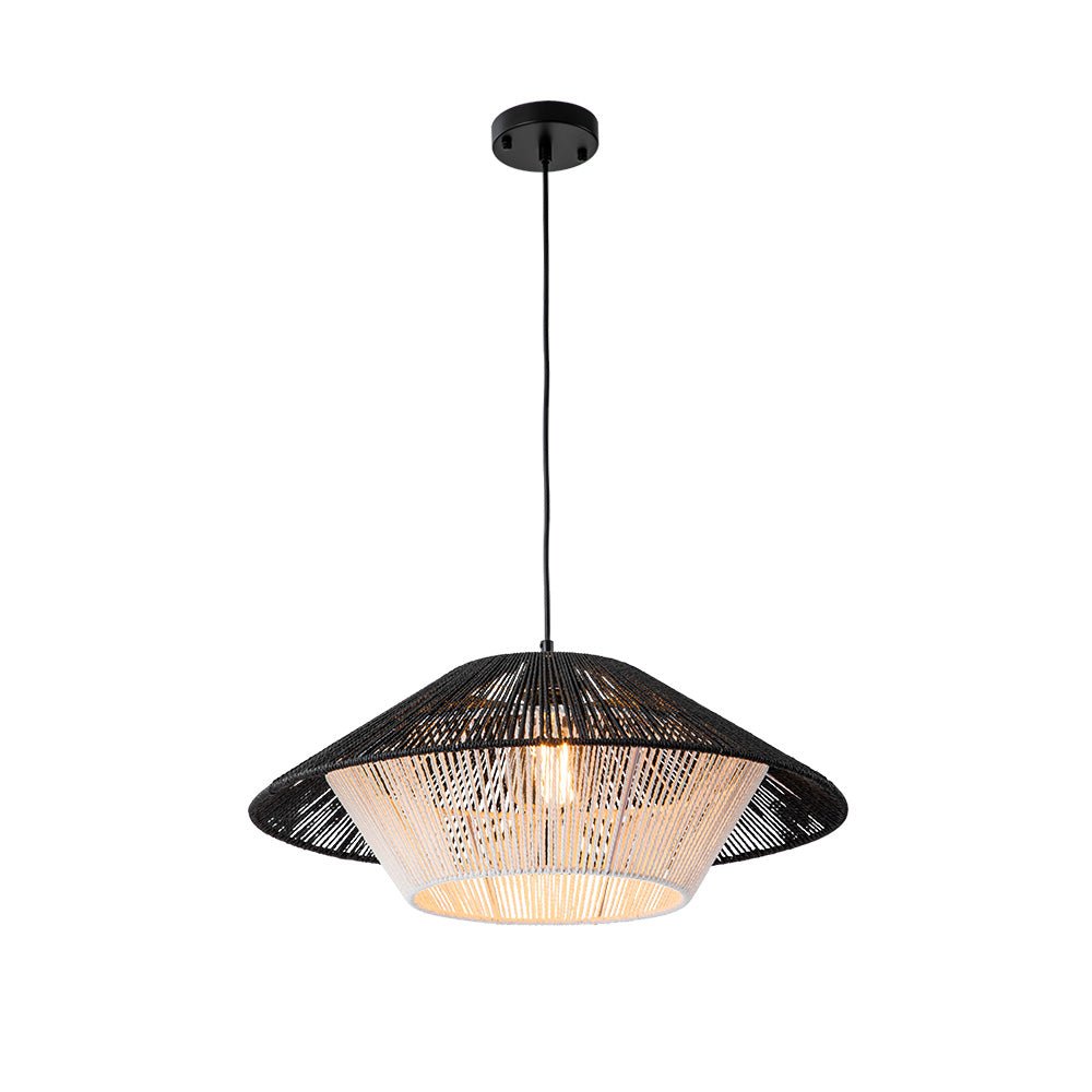 1-Light Rustic Farmhouse Wide Cage Rope Pendant Light