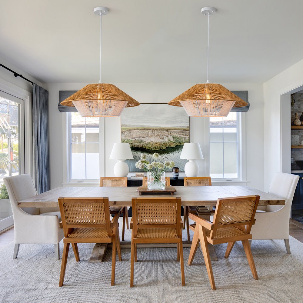 1-Light Rustic Farmhouse Wide Cage Rope Pendant Light