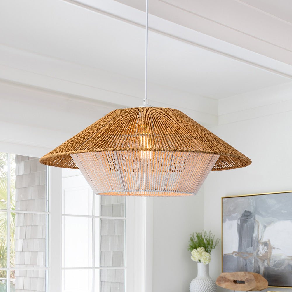 1-Light Rustic Farmhouse Wide Cage Rope Pendant Light