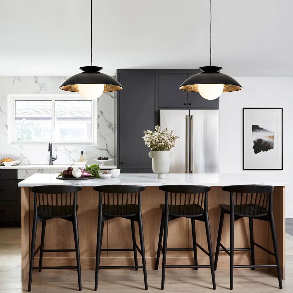 1-Light Scandinavian Iron Kitchen Dome Pendant Light - Black. White