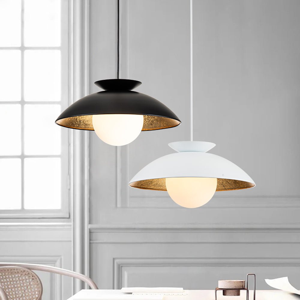 1-Light Scandinavian Iron Kitchen Dome Pendant Light - Black. White