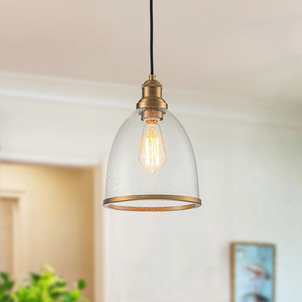 1-Light Seeded Glass Bell Dome Kitchen Pendant Light