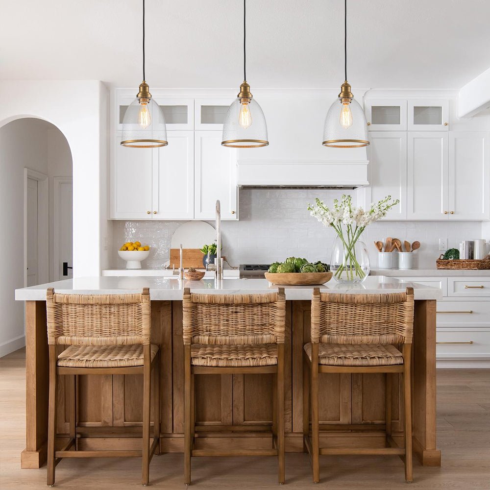 1-Light Seeded Glass Bell Dome Kitchen Pendant Light