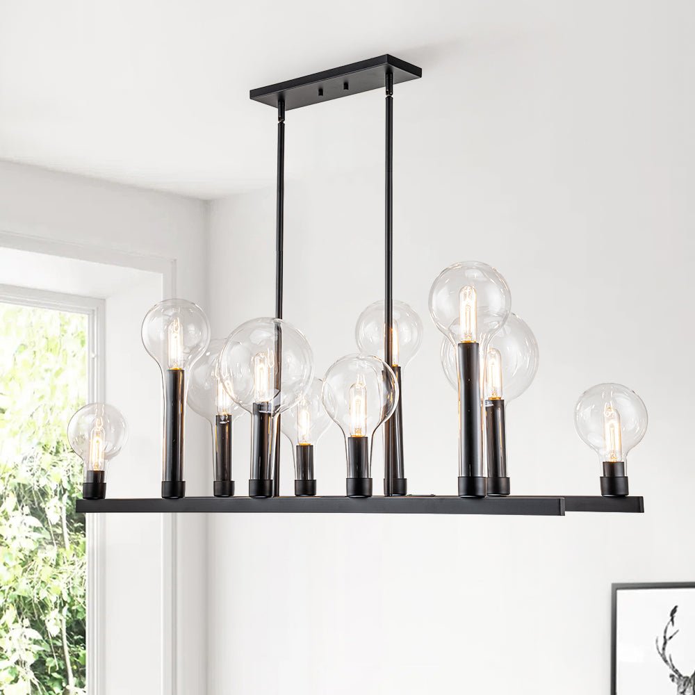 10-Light Clear Glass Bubble Linear Chandelier