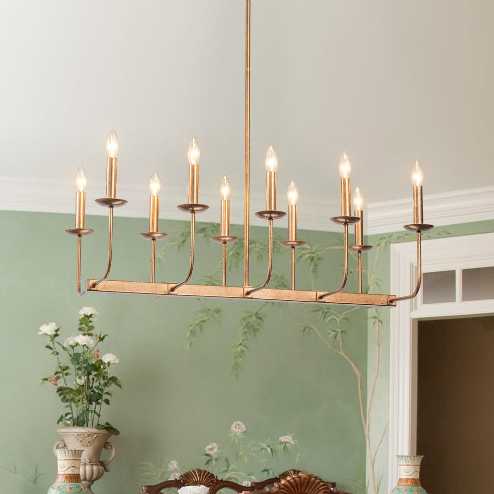 10-Light French Vintage Candle Style Linear Island Chandelier