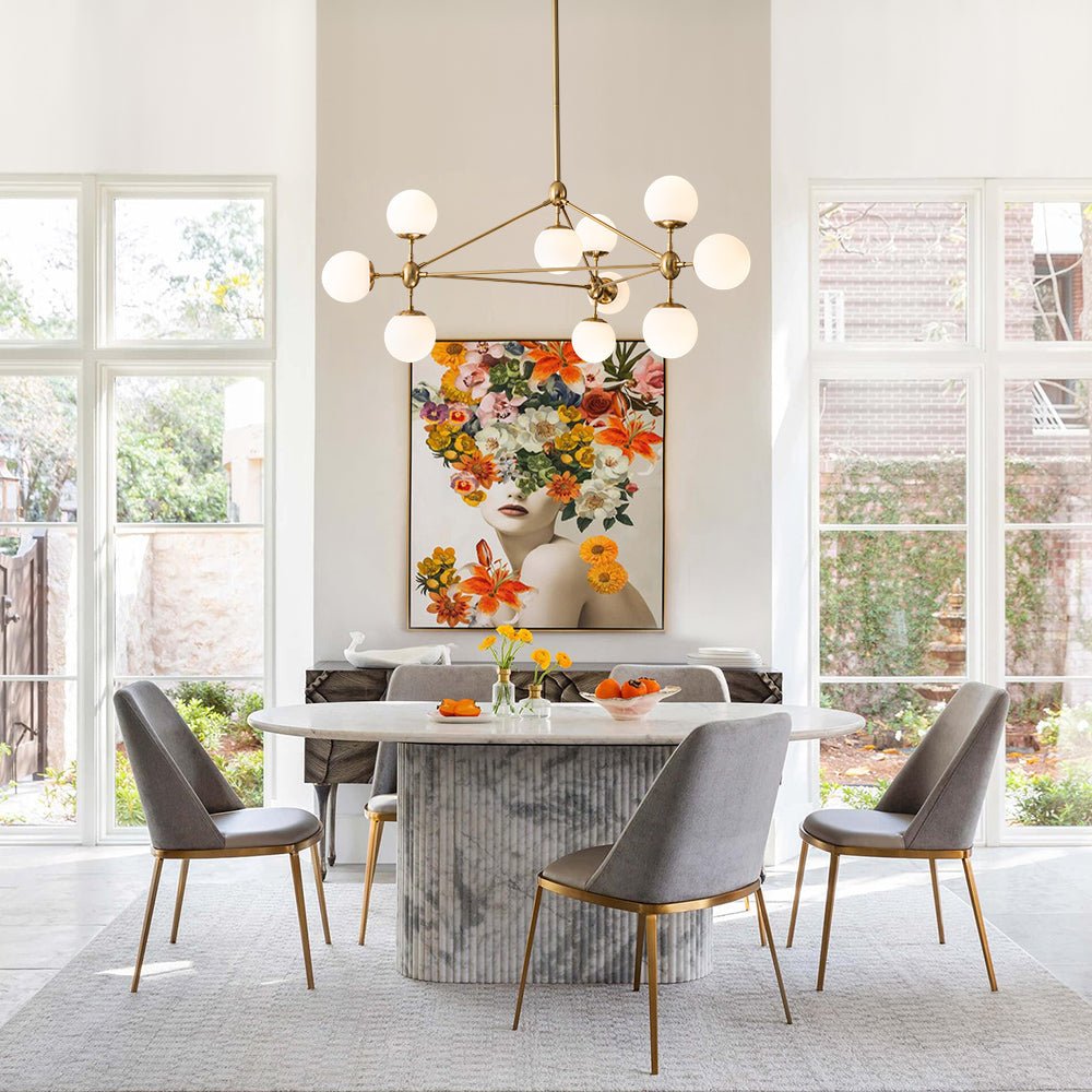10-Light Frosted Glass Globe Geometric Chandelier