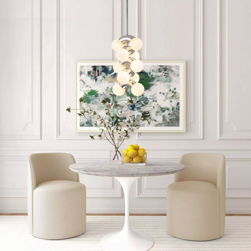 10-Light Pearl Tiered Milky Glass Globe Pendant Light
