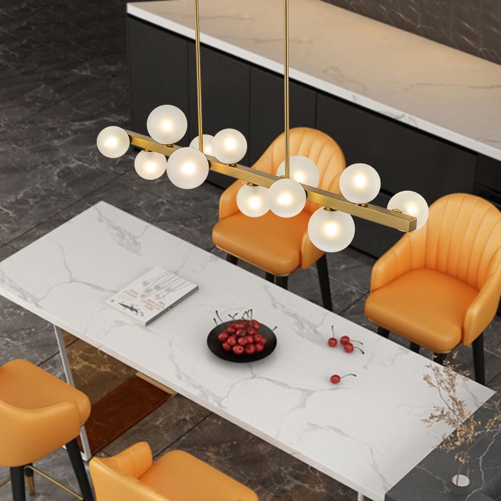 12-Light Brass Frosted Glass Bubble Linear Chandelier