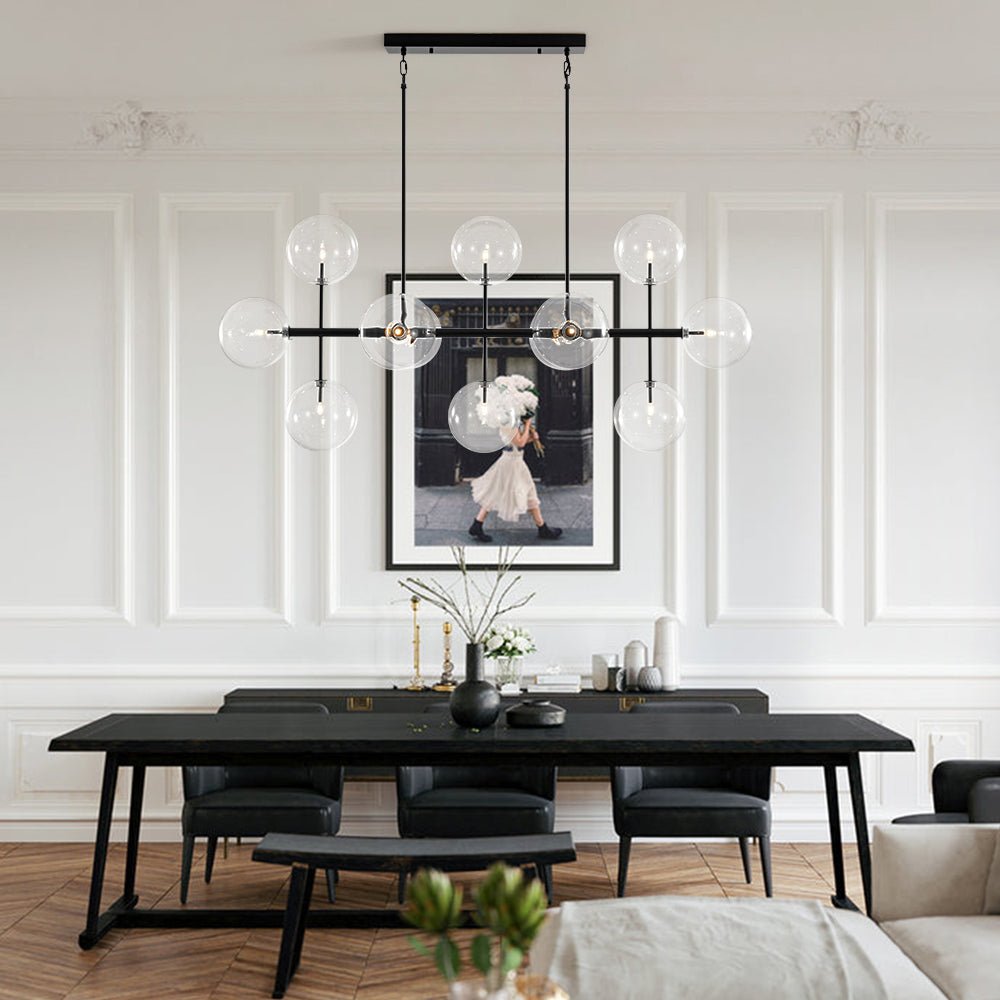 12-Light Sputnik Glass Globe Bubble Linear Island Chandelier