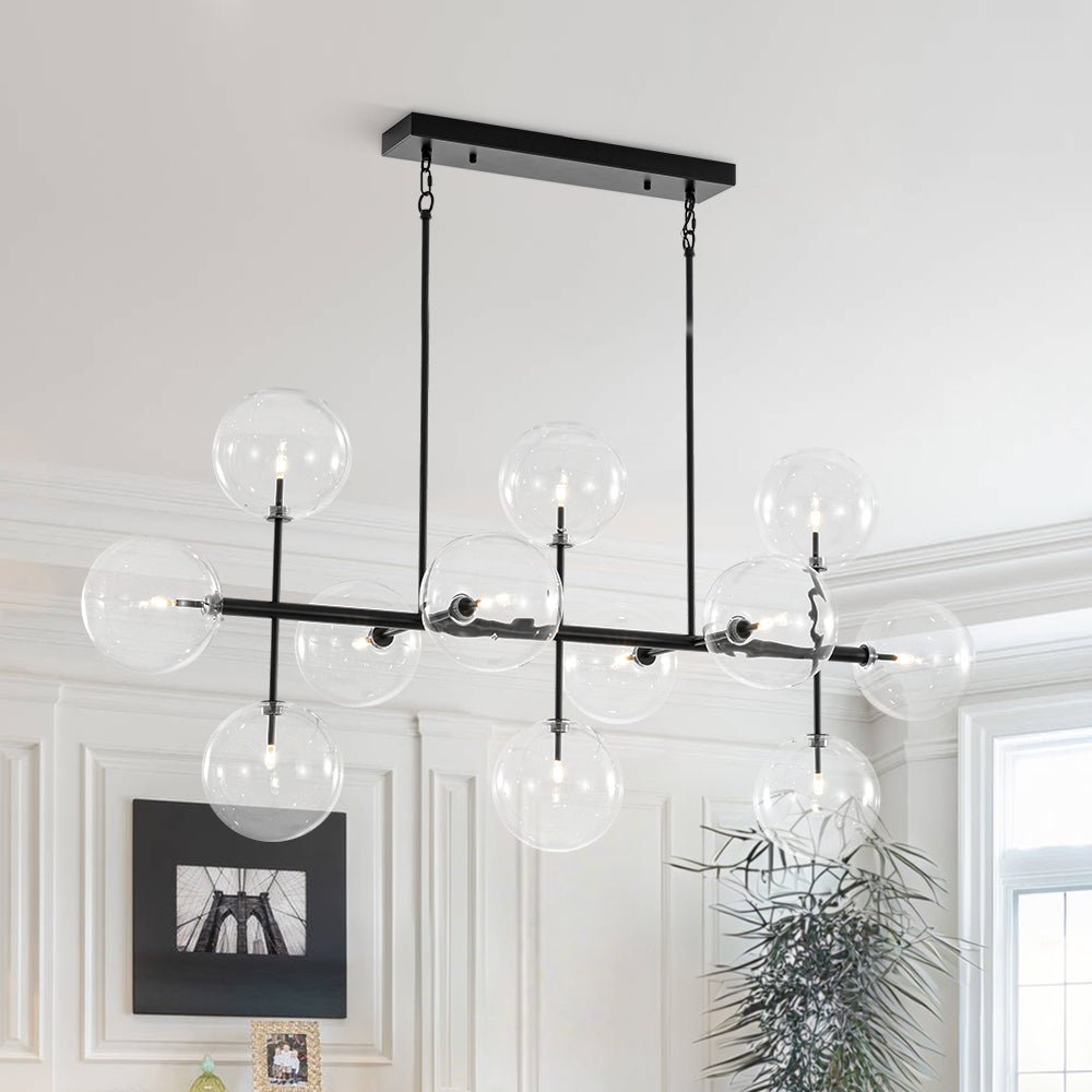 12-Light Sputnik Glass Globe Bubble Linear Island Chandelier